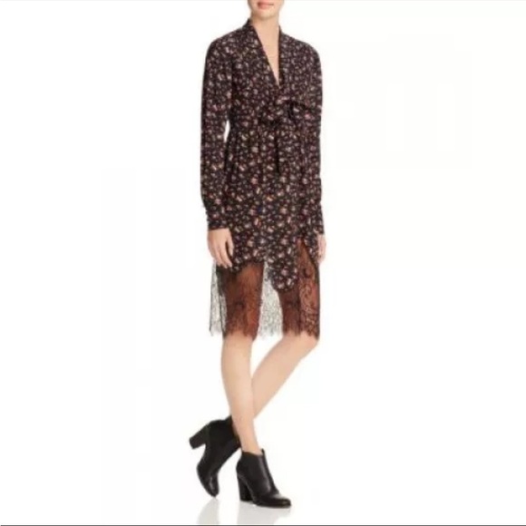 MCQ ALEXANDER MCQUEEN SILK FLORAL LACE TRIM HEM PEASANT DRESS  US 6 - Picture 1 of 13